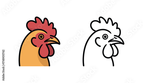 Rooster Line Icon Illustration. Farm Bird Poultry Head Outline