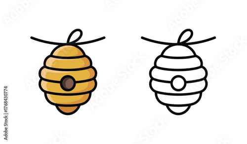 Beehive Line Icon Illustration. Honeycomb House Nest Outline Symbol