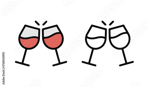Toasting Wine Glasses Vector Icon Clinking Celebration Symbol Illustration
