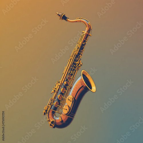 Flat colored saxophone with plain background 
