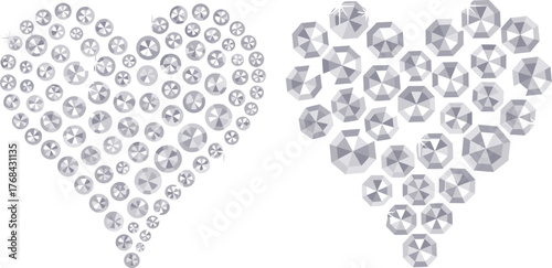 Diamond heart, geometric love, faceted gems, luxury romance, abstract jewel, crystal symmetry, sparkling design, elegant shape, emotional art, decorative icon