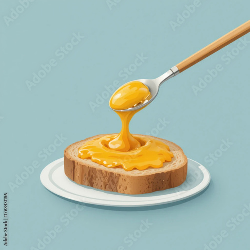 Slices of white bread with flat colored pineapple jam 