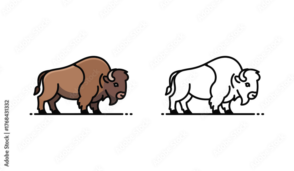 Fototapeta premium American Bison Vector Illustration Animal Wildlife Icon Drawing