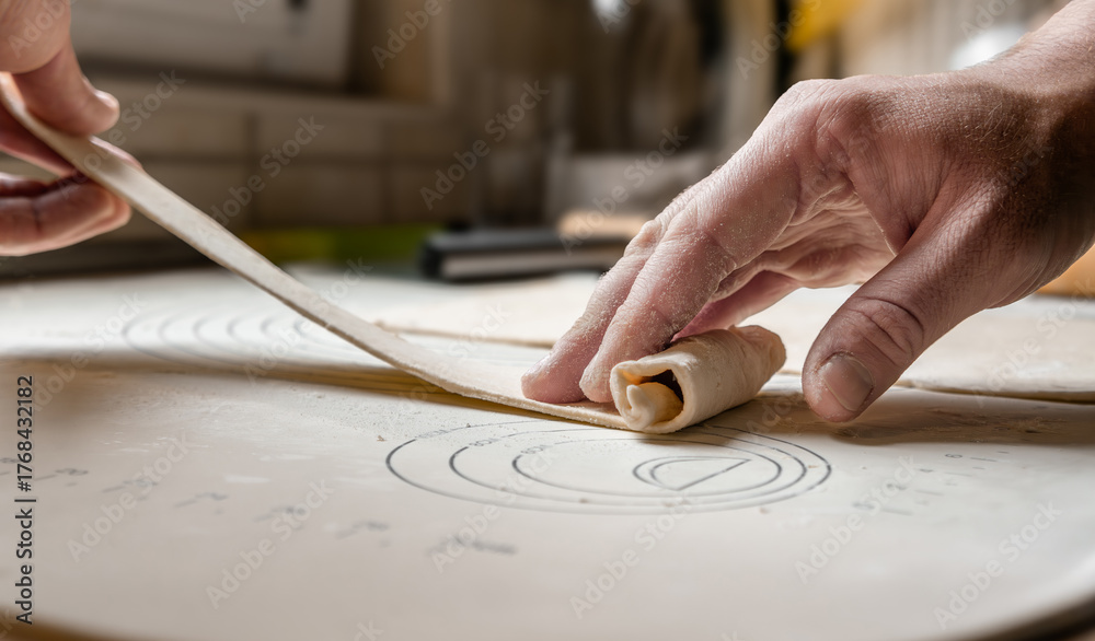 Obraz premium A baker rolls out a dough