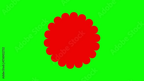 Red flower shape pulsates against a vibrant green background creating a mesmerizing and eye catching visual effect for graphic design use
