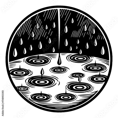 Vector illustration of a raindrops silhouette
