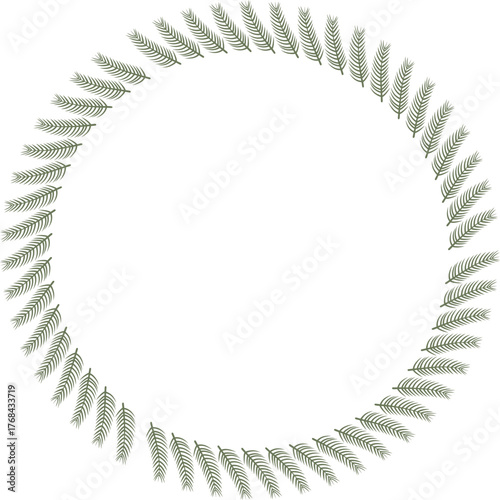 Pine tree branch New Year frame. Cute simple Christmas tree frame. Nature template to write text matter