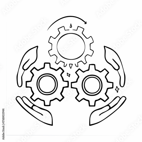 Continuous Improvement Process with Gears and Hands.