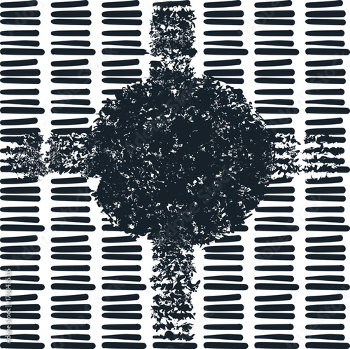 There is a noisy cross-shaped spot above the short horizontal lines.