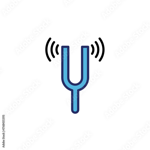 Tuning fork for hearing tests in a colorful graphic style on a transparent background