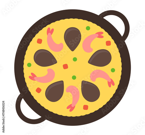 Seafood paella simple icon. Traditional Spanish dish. Flat cartoon vector illustration.