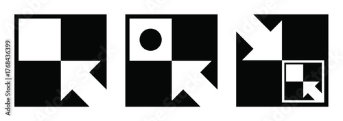 Abstract geometric arrow pattern with squares in black and white vector illustration.