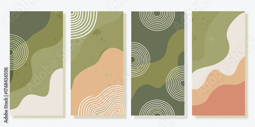 Abstract organic shapes and geometric lines in earth tones for modern decor