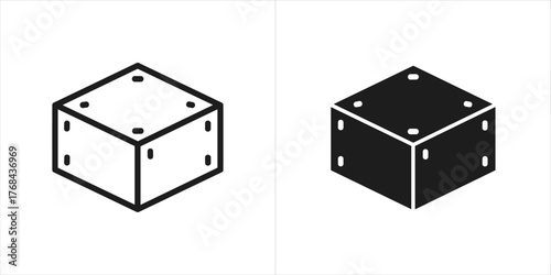 Two isometric cube icons, one outlined and one solid black