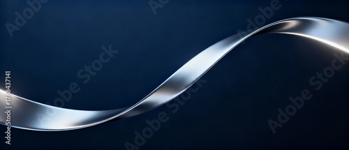 Smooth silver curves extending across deep navy blue background, metallic sheen. product launch decks, UI/UX mockups, designed for data visualization dashboards and holographic UIs.
