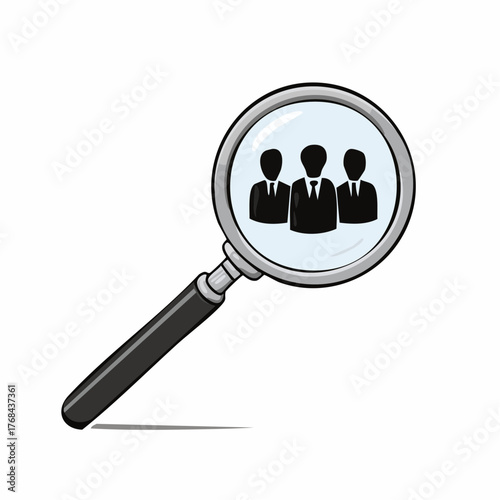 Magnifying Glass Examining Business People Icons.