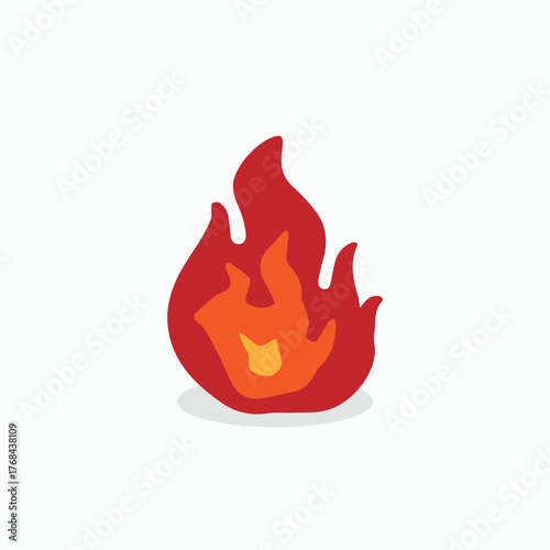Minimalist flat flame vector icon with shadow. Hand-drawn illustration for energy, danger, camp, spicy food rating, or burning graphic designs