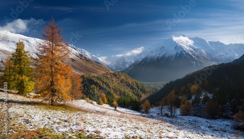 Late Autumn And The Beginning Of Winter In The Mountain Landscape The First Snow