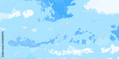 Abstract light blue sky with painterly white and blue clouds in a minimalist style