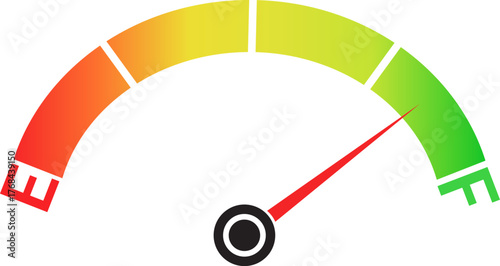 Dashboard gauge indicator shows full status with green color on illustration background