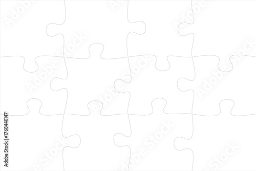 Blank kinder puzzle template with separate jigsaw pieces for kids’ educational games, vector design for printable crafts, learning activities, and creative mockups.
