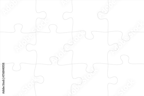 Blank kinder puzzle template with separate jigsaw pieces for kids’ educational games, vector design for printable crafts, learning activities, and creative mockups.