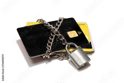 Photos Credit cards chained with a lock
