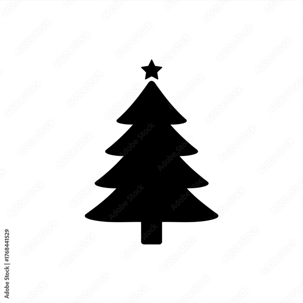 Fototapeta premium Silhouette of a christmas tree with a star on top against a white background scene