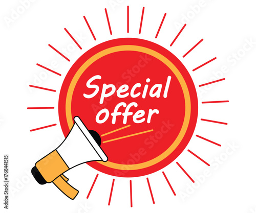
Special offer megaphone promotion graphic limited time discount announcing a sale alert and banner 
