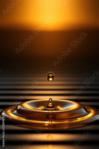 Golden liquid droplet impacting rippling surface