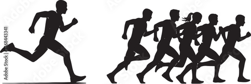 Runner Breaking Away from the Pack Silhouette Set