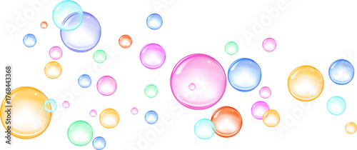 Colorful gum 3d soap balls vector transparent water spheres background isolated.