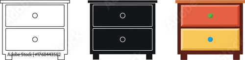 Vector nightstand bedside table illustration in different styles set