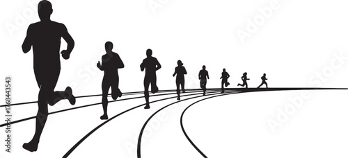 Runners on a Curved Track Perspective Silhouettes