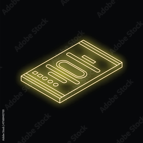 Glowing neon line mobile banking system icon isolated on black background. Online banking. Electronic payment system. Vector