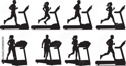 Six Treadmill Running Athlete Silhouettes
