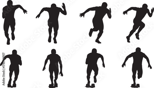 Six Male Sprinter Silhouettes from Starting Blocks