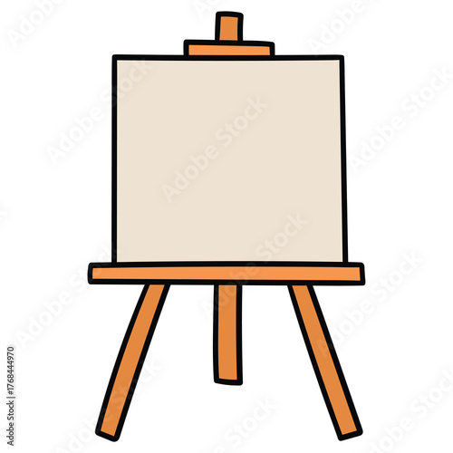 Hand-drawn cartoon wooden easel on a white background.