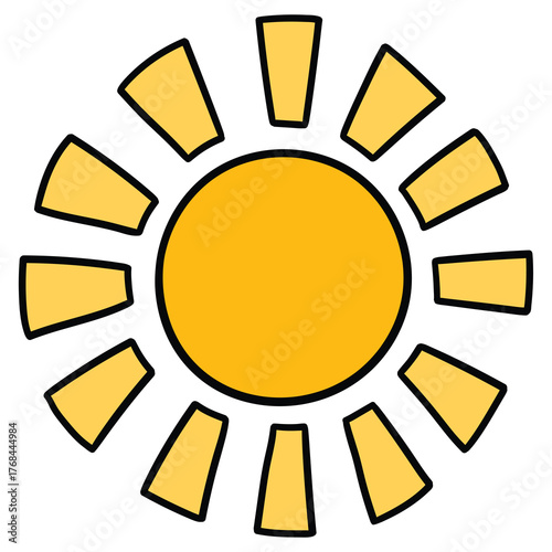 Hand-drawn cartoon yellow sun on a white background.