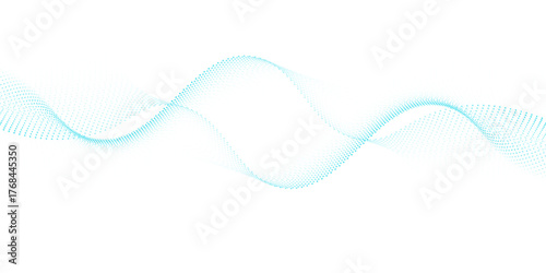 Flowing particles wave pattern, blue and purple gradient color isolated on white background. Vector in concept of AI technology, science, music, modern.