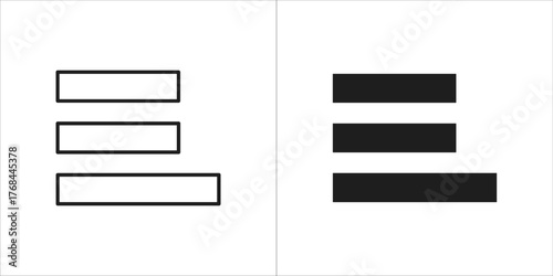 Set of three horizontal lines icon in outline and solid black