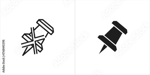 Two push pin icons, one outline with crosshatch, one solid black