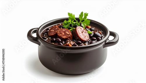 Traditional Brazilian Feijoada In Black Pot