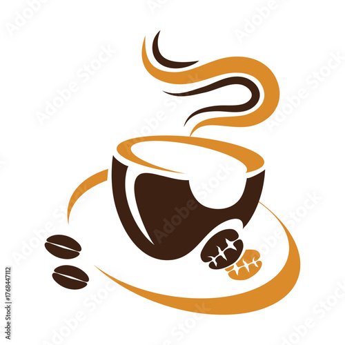 Coffee Cup Logo With Beans Vector isolated on white