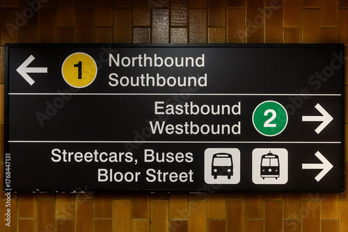 Photography Directional signs in the Toronto, Ontario rapid transit subway system