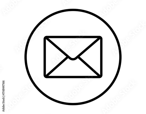 Black outline design of email message icon inside black circle for app website ui ux web design