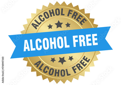 alcohol free. alcohol free round blue and gold label isolated on transparent background