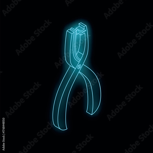 Neon glowing ear punch pliers isolated on a black background, creating a vibrant and eye catching image