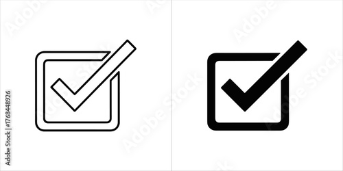Two check mark icons in a square box, one outline and one filled