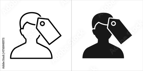 Line and solid icon of a person with a tag